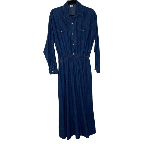 OshKosh B'gosh Dresses & Skirts - OshKosh Vintage Maxi Womens Size 12 Blue Denim 100% Cotton Long Sleeve Collared
